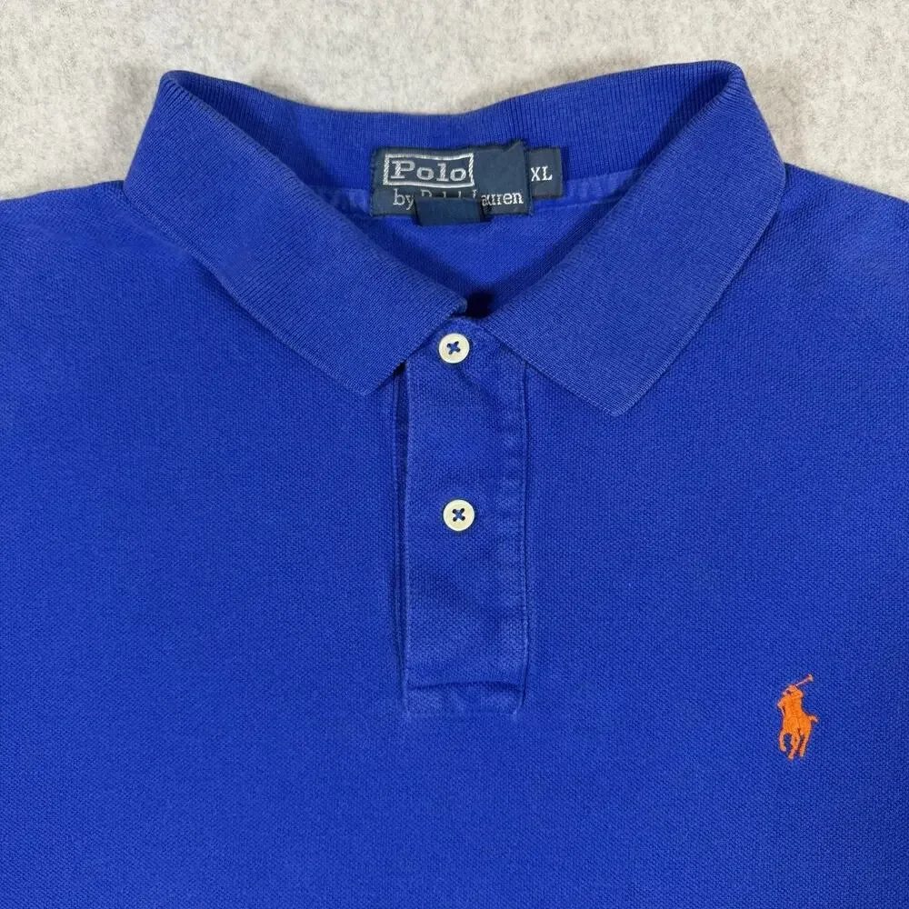 Vintage Polo by Ralph Lauren Shirt Royal Blue Men's XL Orange Pony Knicks Cotton